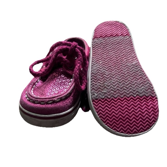 Baby Girl Sperry Hot Pink Sequin Boat Shoes Size 2 - Picture 3 of 5